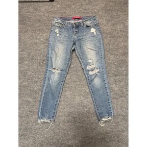 Gogo Star Womens Distressed Skinny Jeans Light Wash Ripped Frayed Hem Size 28